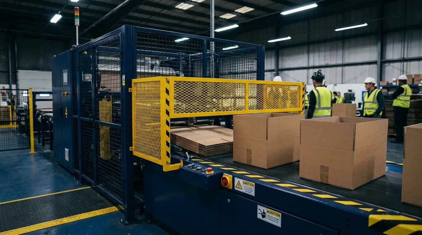 An automatic carton erector forming flat-pack blanks into taped open-top boxes
