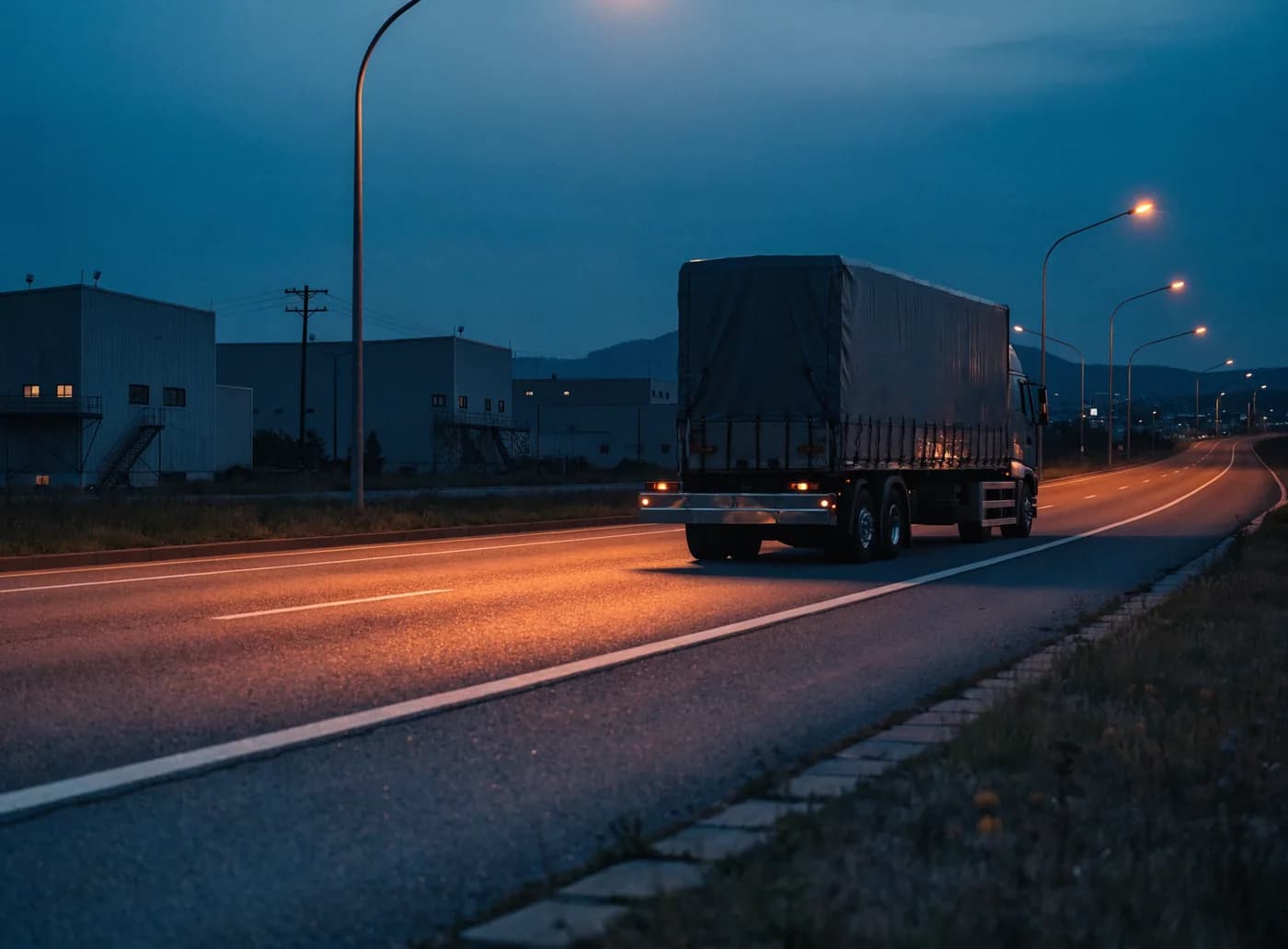 Freight truck on a regional Queensland highway at dusk