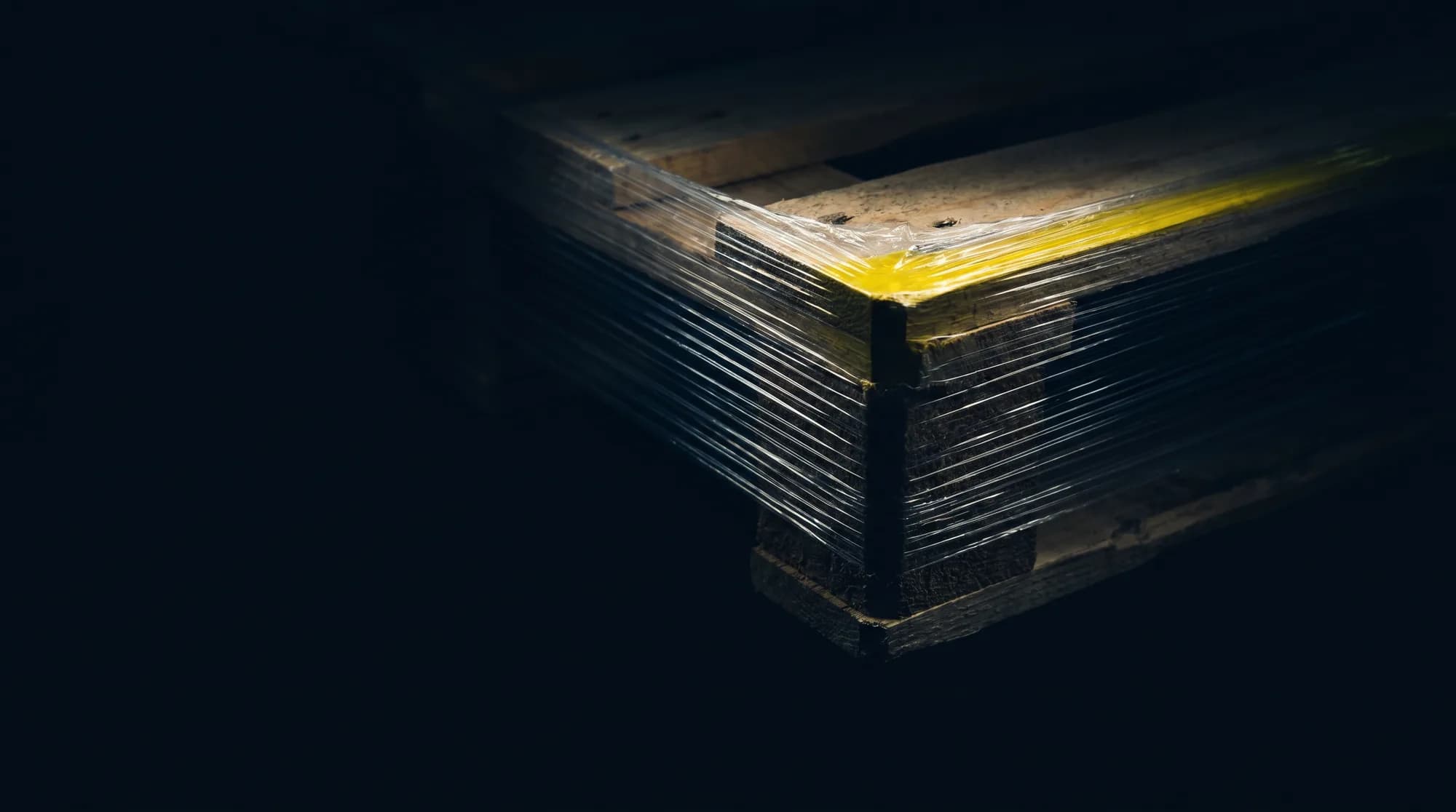 Close-up of stretch film wound on a pallet wrapper carriage roll